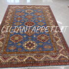 tappeto orientale salotto kazak fondo azzurro in lana 244x166 cm