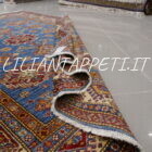 tappeto orientale salotto kazak fondo azzurro in lana 244x166 cm