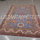 tappeto orientale salotto kazak fondo azzurro in lana 244x166 cm
