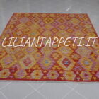kilim afghano da salotto multicolore giallo arancione lilla in lana 224x181 cm