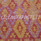 kilim afghano da salotto multicolore giallo arancione lilla in lana 224x181 cm