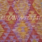 kilim afghano da salotto multicolore giallo arancione lilla in lana 224x181 cm
