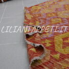 kilim afghano da salotto multicolore giallo arancione lilla in lana 224x181 cm