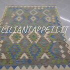 kilim afghano da salotto multicolore grigio azzurro verde in lana 190x150 cm