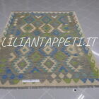 kilim afghano da salotto multicolore grigio azzurro verde in lana 190x150 cm