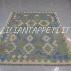 kilim afghano da salotto multicolore grigio azzurro verde in lana 190x150 cm