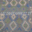 kilim afghano da salotto multicolore grigio azzurro verde in lana 190x150 cm