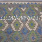 kilim afghano da salotto multicolore grigio azzurro verde in lana 190x150 cm