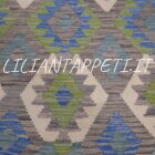 kilim afghano da salotto multicolore grigio azzurro verde in lana 190x150 cm