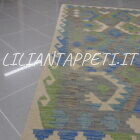 kilim afghano da salotto multicolore grigio azzurro verde in lana 190x150 cm