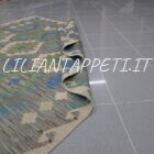 kilim afghano da salotto multicolore grigio azzurro verde in lana 190x150 cm