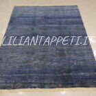 tappeto persiano Gabbeh gashgai fondo azzurro blu da salotto in lana 227x180 cm