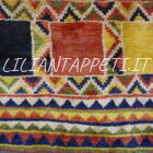 tappeto persiano Gabbeh gashgai fondo multicolore a quadretti da salotto in lana 239x259 cm