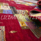 tappeto persiano moderno Gabbeh gashgai kashkuli fondo rosso in lana 205x147 cm