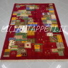 tappeto persiano moderno Gabbeh gashgai kashkuli fondo rosso in lana 205x147 cm