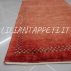 piccolo tappeto persiano gabbeh gashgai kashkuli scendiletto fondo rosso in lana 130x78 cm