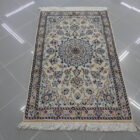 piccolo tappeto persiano nain 9fili fondo avorio azzurro