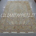 Tappeto persiano Tabriz 60 Raj extrafine annodato a mano in lana e seta con fondo avorio e disegno floreale, 302x200 cm