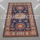 tappeto orientale moderno kazak fondo blu 141x98 cm in lana