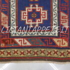 piccolo tappeto caucasico kazak antico 139x79 cm fondo blu