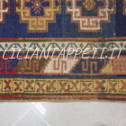 piccolo tappeto caucasico kazak antico 139x79 cm fondo blu