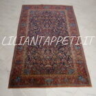 antico tappeto persiano keshan fondo blu floreale 203x130 cm lana su cotone