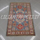tappetino orientale moderno kazak fondo verde scendiletto 137x88 cm