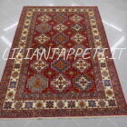 tappeto orientale kazak da sala fondo rosso in lana 237x167 cm