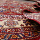 tappeto orientale kazak da sala fondo rosso in lana 237x167 cm