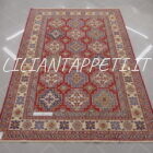tappeto orientale kazak da sala fondo rosso in lana 237x167 cm