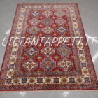tappeto orientale kazak da sala fondo rosso in lana 237x167 cm
