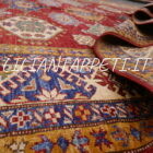 tappeto orientale kazak da sala fondo rosso in lana 230x175 cm