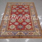 tappeto orientale kazak da sala fondo rosso in lana 230x175 cm