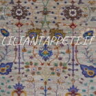 tappeto orientale ziegler floreale fondo grigio avorio da salotto in lana 238x172 cm