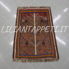 piccolo antico gabbeh gashgai color marrone molto primitivo con albero della vita animaletti e fiori 130x90 cm