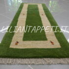piccolo tappeto persiano gabbeh gashgai fondoletto scendiletto fondo verde in lana 148x52 cm