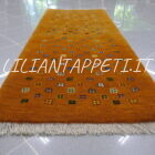 tappeto persiano scendiletto fondoletto gabbeh gashgai kashkuli molto fine color giallo ocra in lana 145x57 cm