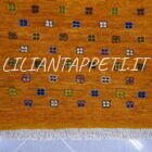 tappeto persiano scendiletto fondoletto gabbeh gashgai kashkuli molto fine color giallo ocra in lana 145x57 cm