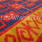 antico tappeto karakalpak uzbeco fondo blu giallo rosso da salotto 360x152 cm