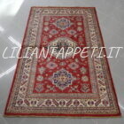 tappeto orientale afghano kazak fondo rosso da salotto lana su cotone 183x115 cm