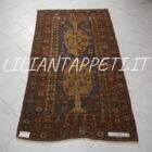 antico tappeto caucasico kazak fondo blu molto primitivo con due alberi stilizzati 207x117 cm in lana