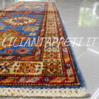 tappeto fondoletto kazak afghano fondo azzurro 182x63 cm