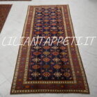 aTappeto Karabagh antico Kelley Afshan su fondo blu in lana annodato a mano 382x178 cm