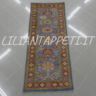 tappeto passatoia fondoletto kazak afghano azzurro 190x76 cm