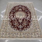 tappeto persiano nain 6 fili extra misto seta fondo rosso bordeaux da salotto 223x156 cm