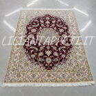 tappeto persiano nain 9 fili extra misto seta fondo rosso bordeux da salotto 204x149 cm