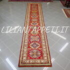 passatoia orientale kazak per il corridoio fondo rosso 410x80 cm