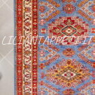 passatoia orientale kazak lunga per il corridoio fondo azzurro 401x81 cm