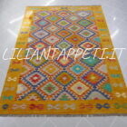 kilim afghano da salotto multicolore in lana 247x175 cm