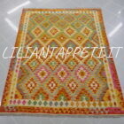 kilim afghano da salotto multicolore in lana 197x152 cm